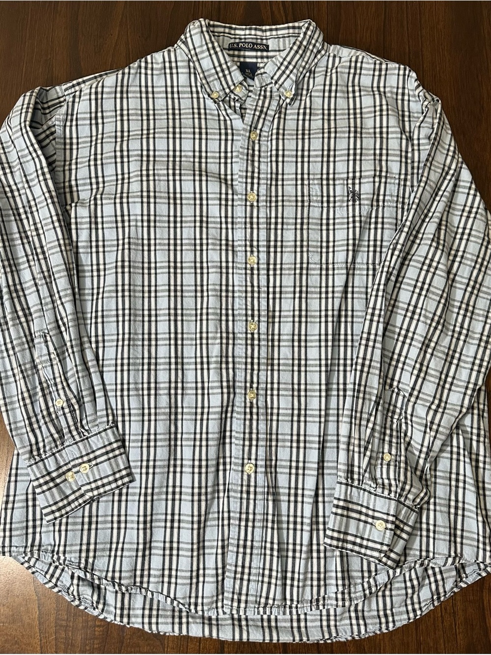U.S. Polo Assn. Light Blue and Black Plaid Button-Down Shirt